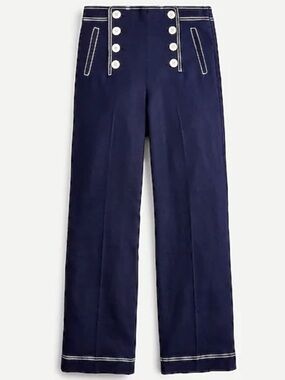 J. Crew Peyton Sailor Navy Stretch Linen Nautical Cropped Chinos. Size 10